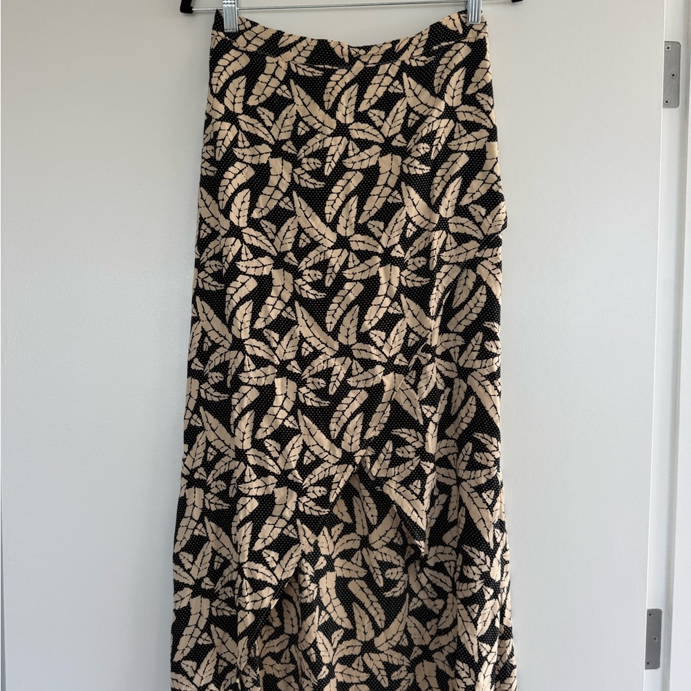 ANTHROPOLOGIE Black & Cream Leaf-Print Midi Skirt